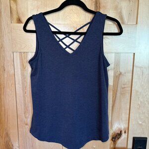Title Nine Yasumi Tank Top S Small Navy Blue T9 Breeze Fabric Cross Back